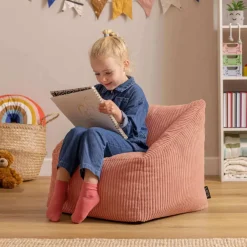 icon Set van 2 Kinderzitzakken Morgan - Corduroy Zitzak met Vulling - Oud roze