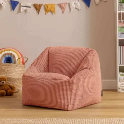icon Set van 2 Kinderzitzakken Morgan - Corduroy Zitzak met Vulling - Oud roze
