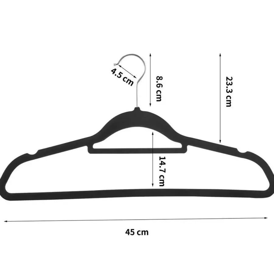Merkloos Set van 50 kleerhangers - Fluweel - Anti-slip - Kapstokken met Broeklat - Zwart