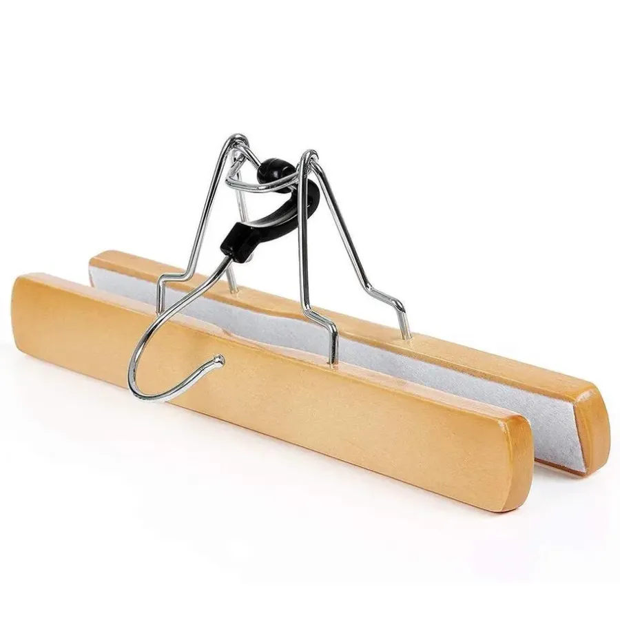 Kledingopbergers-Merkloos Set van 12 Massief Houten Broek hangers - met vilt Anti-Slip