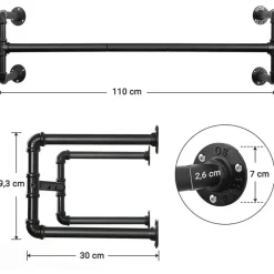 ACAZA Set van 2 ophangrails - industriële look - zwart