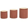 Nordlys Set van 3 poefs met opbergruimte van hout en ribfluweel