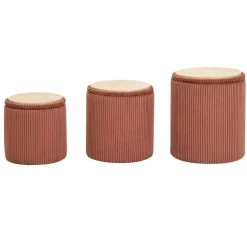 Nordlys Set van 3 poefs met opbergruimte van hout en ribfluweel