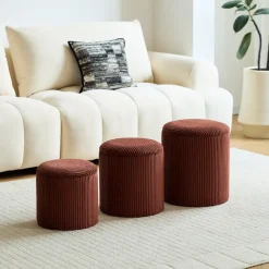 Nordlys Set van 3 poefs met opbergruimte van hout en ribfluweel