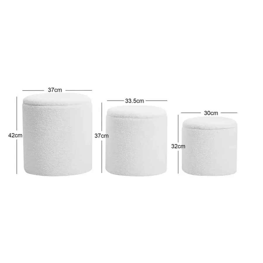 Nordlys Set van 3 poefs met opbergruimte van hout en ribfluweel