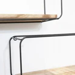 Wandrekken-IVOL Set van 4 rechthoekige metalen wandrekjes met houten plankje - Zwart