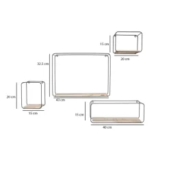Wandrekken-IVOL Set van 4 rechthoekige metalen wandrekjes met houten plankje - Zwart