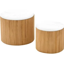 Salontafels-Nordlys Set van 2 ronde salontafels van massief hout met opbergruimte