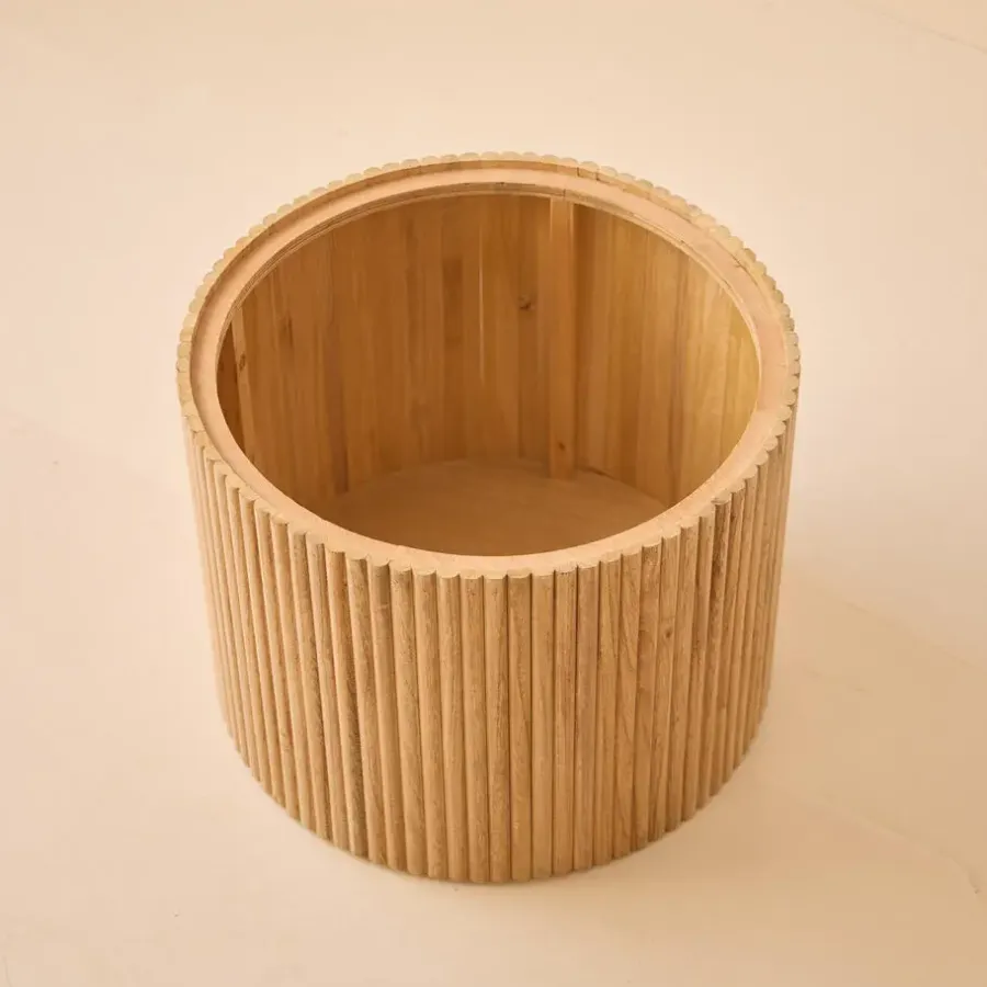 Salontafels-Nordlys Set van 2 ronde salontafels van massief hout met opbergruimte