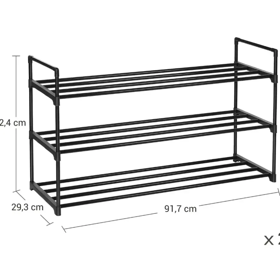 Kledingopbergers-Merkloos Set van 2 schoenenrekken - tot 24 paar - stapelbaar - 91.7x52.4x29.3 cm - zwart