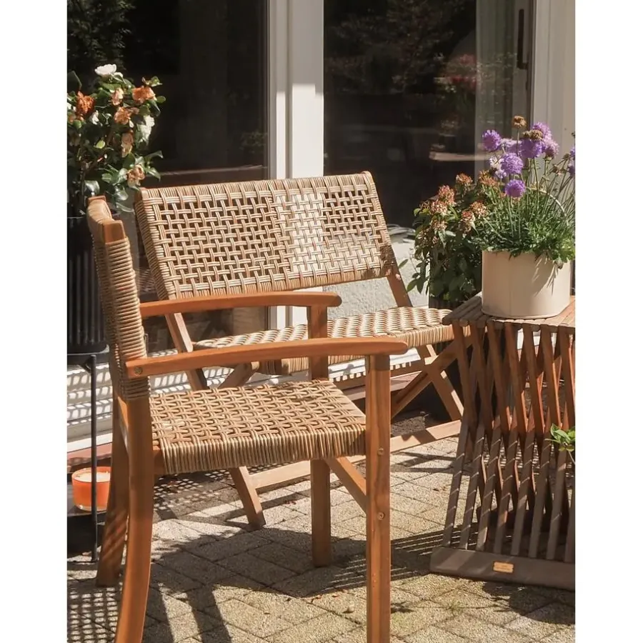 Tuinstoelen-Nordlys Set van 2 tuinstoelen van acacia en touw