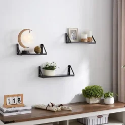 Merkloos Set van 3 Wandplanken, Zwevende Boeken Planken, 30, 35 en 40 cm lang, Zwart