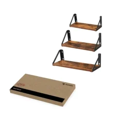 Wandplanken-Merkloos Set van 3 Wandplanken, Zwevende Plank, 30/35/40 x 12 x 11, Vintage Bruin Zwart