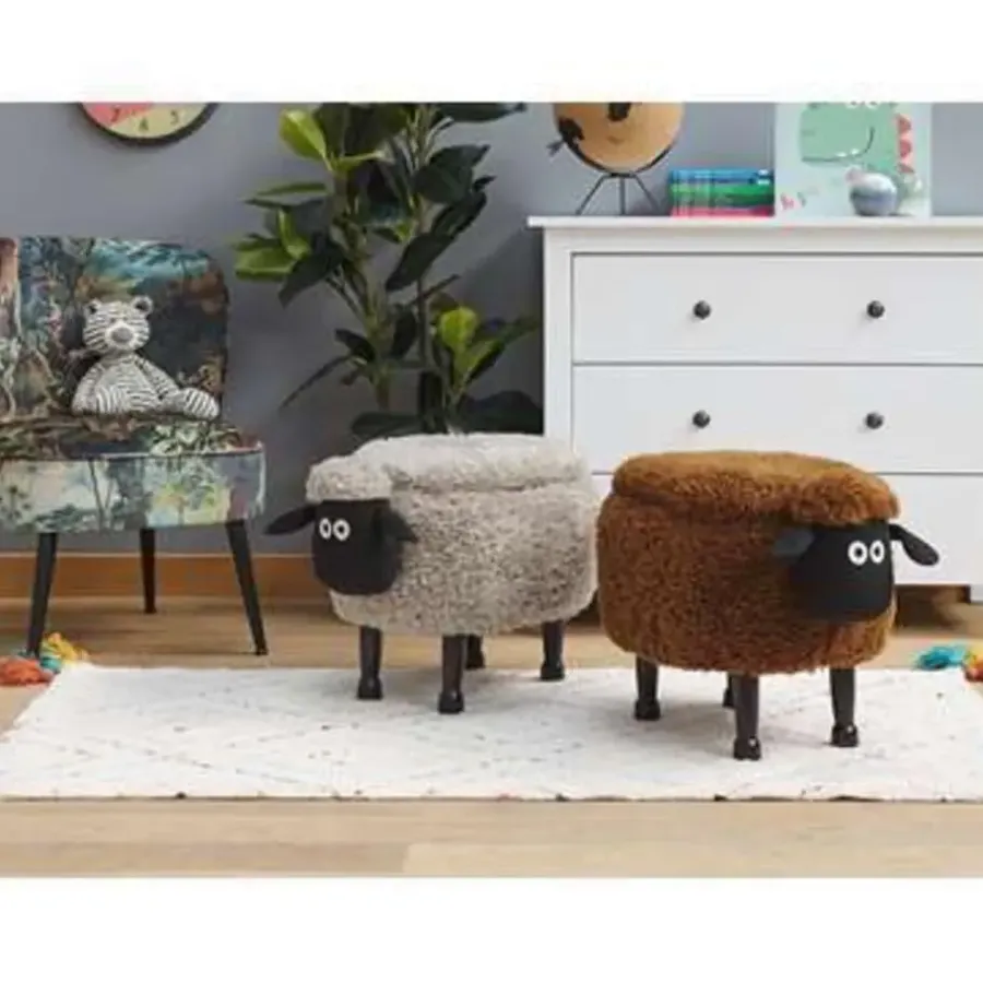 Hockers En Voetenbanken-Beliani SHEEP - Hocker - Grijs - Polyester