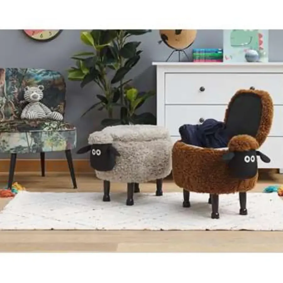 Hockers En Voetenbanken-Beliani SHEEP - Hocker - Grijs - Polyester