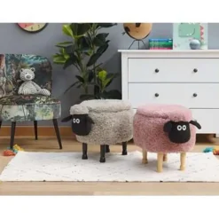 Hockers En Voetenbanken-Beliani SHEEP - Hocker - Roze - Polyester