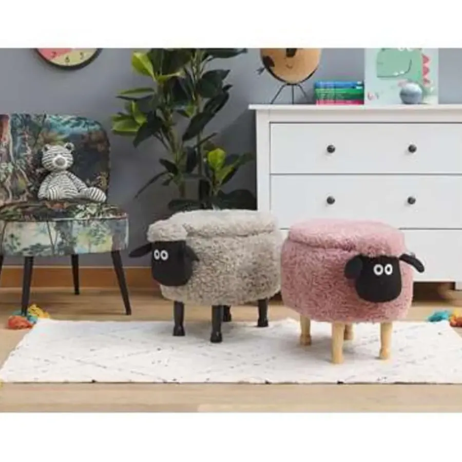 Hockers En Voetenbanken-Beliani SHEEP - Hocker - Roze - Polyester