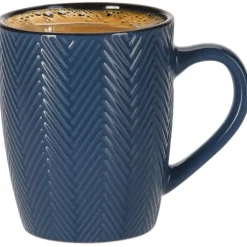Leen Bakker Siaki Koffiemok/theemok - Fishbone - blauw - 370 ml