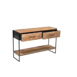Sidetables-Livingfurn Sidetable Naturel Mangohout - Metaal - 120x35x75cm - Elin
