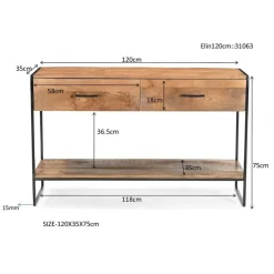 Sidetables-Livingfurn Sidetable Naturel Mangohout - Metaal - 120x35x75cm - Elin