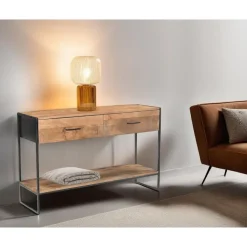 Sidetables-Livingfurn Sidetable Naturel Mangohout - Metaal - 120x35x75cm - Elin