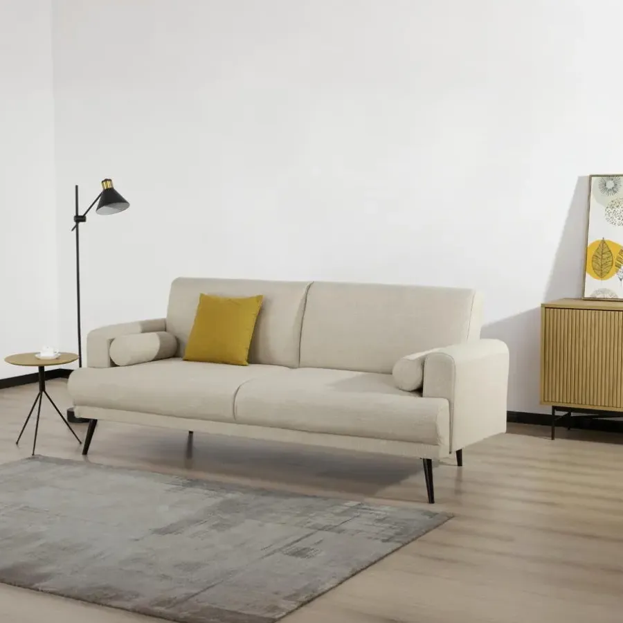Giga Meubel Slaapbank 3-Zits - Beige Stof - Zithoogte 47cm - 209x91x85cm - Jason