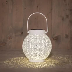 Kandelaars En Windlichten-Anna's Collection Solar lantaarn - voor buiten - H16 cm - wit - metaal - tafellamp