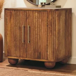 Dressoirs-Artisan Furniture Solis Geribbelde Dressoir, 2 Deuren en 2 Planken, Lichtbruin