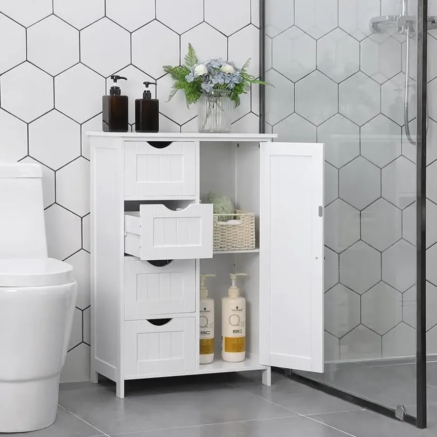 Songmics - Kast met 4 lades en deur - MDF - Wit