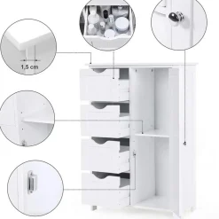Songmics - Kast met 4 lades en deur - MDF - Wit