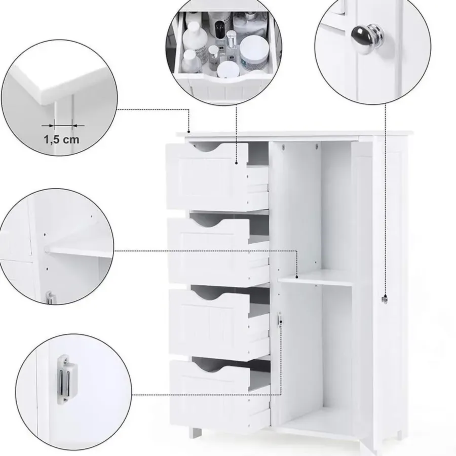 Songmics - Kast met 4 lades en deur - MDF - Wit