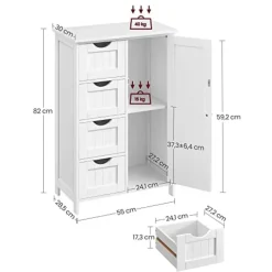 Songmics - Kast met 4 lades en deur - MDF - Wit