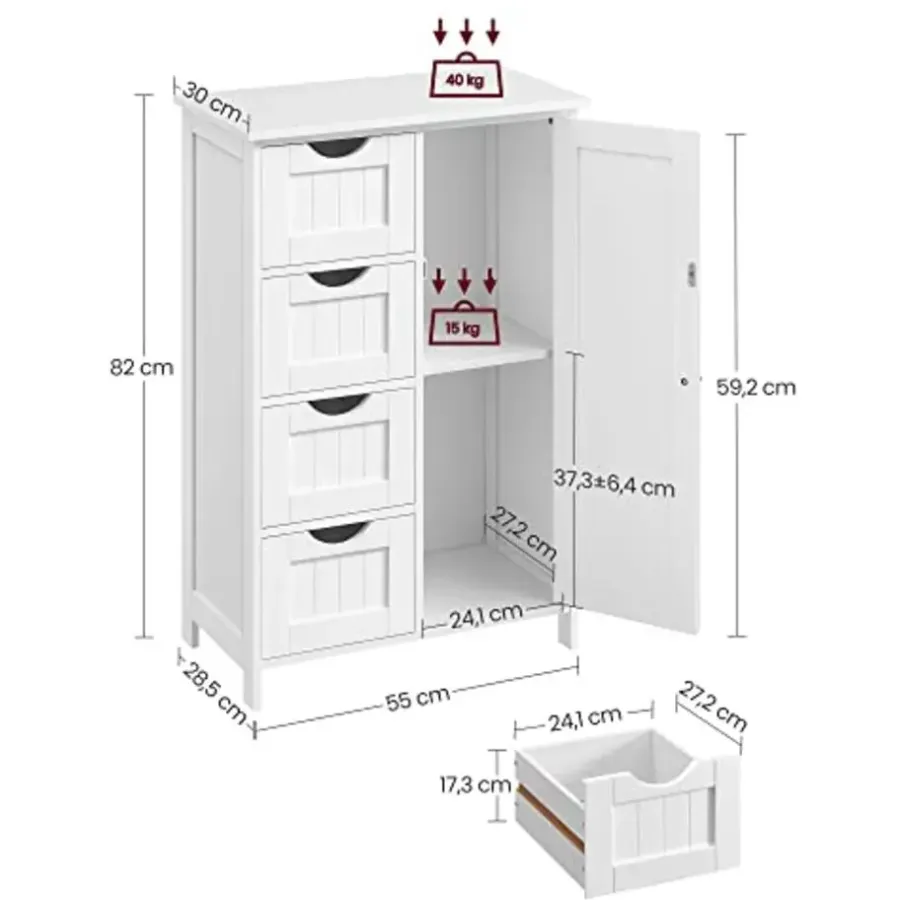 Songmics - Kast met 4 lades en deur - MDF - Wit