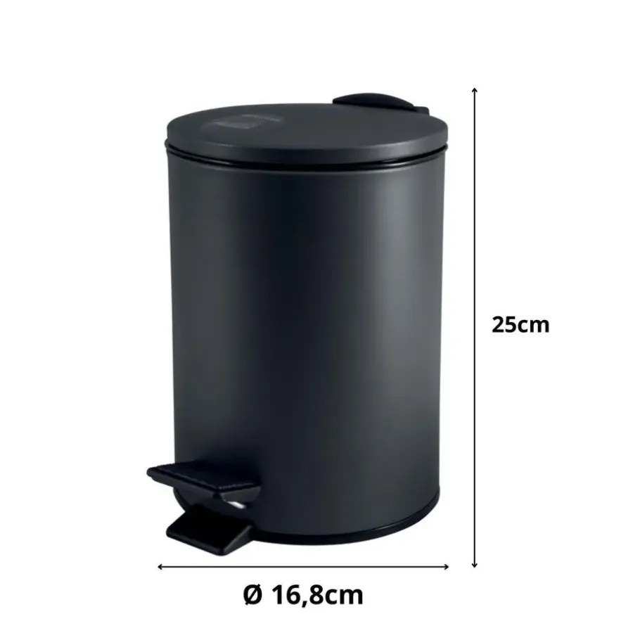 Spirella Pedaalemmer Cannes - zwart - 3L - metaal - 17 x 25 cm