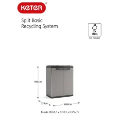 Prullenbakken-Keter Split basic - 68x39x85 cm - donker grijs/zwart