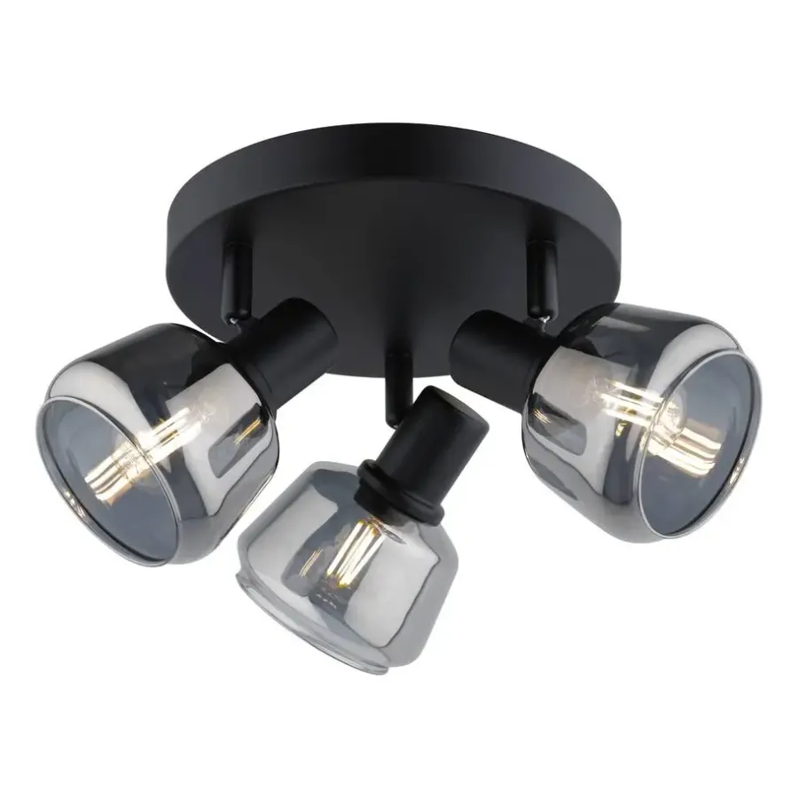 Spots-Leen Bakker 3-Spot Noah smoke glas zwart E14