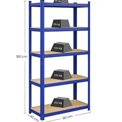 Songmics Stalen stellingkast met 5 etages, 875 KG, 40x90x180cm, blauw