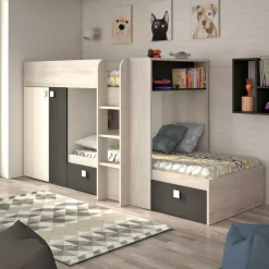 Trasman Stapelbed Beau (lattenbodem onderste bed niet inbegrepen) - grenen/grijs