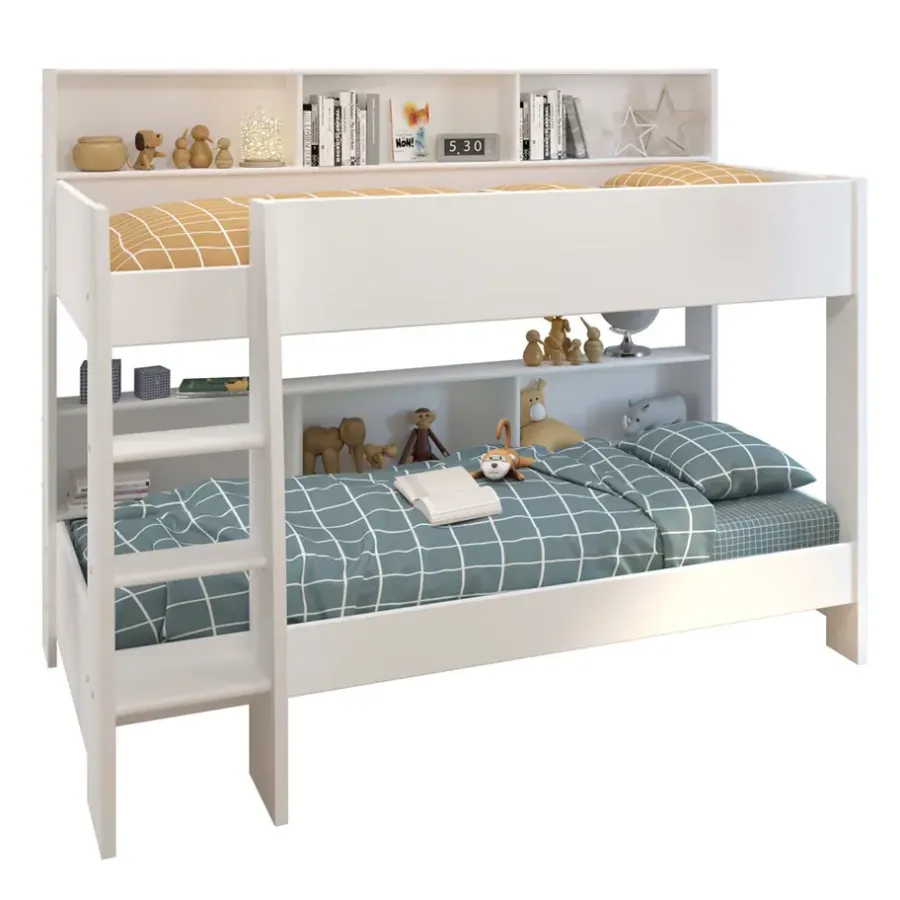 Leen Bakker Stapelbed Leo - wit/eiken - 90x200 cm