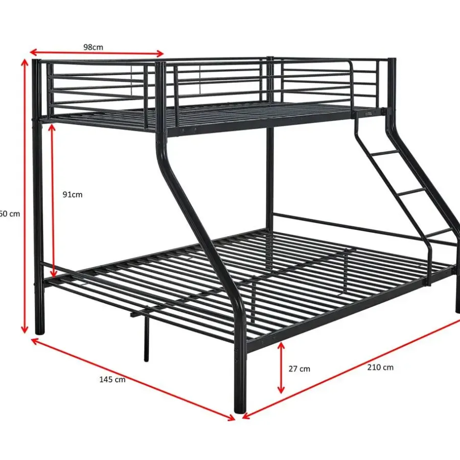 Kinderbedden-Emob Exclusive Stapelbed Trixie 90x200 & 140x200 - metaal - mat zwart