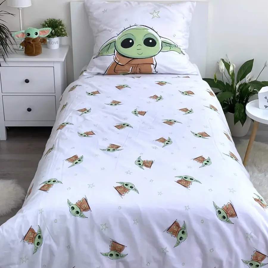 Kinderdekbedovertrekken-Star Wars Dekbedovertrek Baby Yoda - Eenpersoons - 140 x 200 cm - Katoen