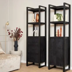 Boekenkasten|Boekenkasten-StarFurn - Boekenkast Boaz Black 1 deur - 55 cm - zwart