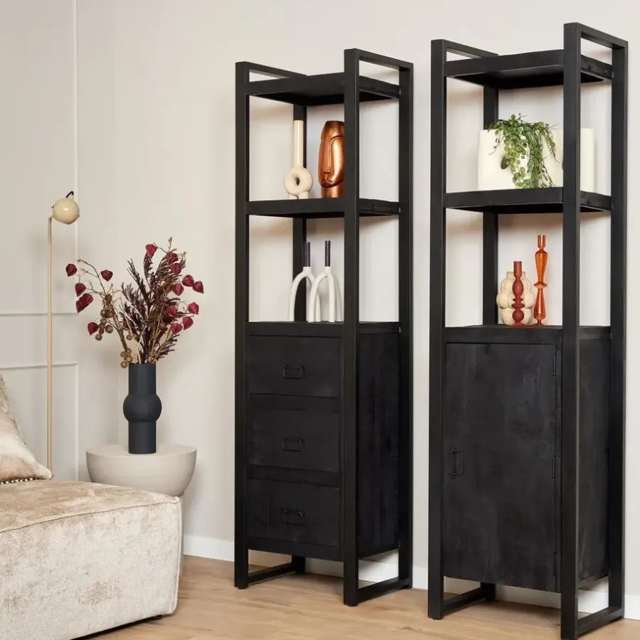 Boekenkasten|Boekenkasten-StarFurn - Boekenkast Boaz Black 1 deur - 55 cm - zwart