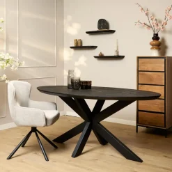Ovale Eettafels-Starfurn - Eettafel Brandy - Zwart - 90x160x76 cm