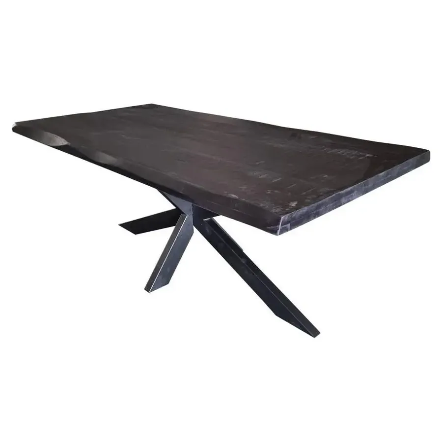 Rechthoekige Eettafels-StarFurn - Rechthoekige boomstamtafel Boston - 160 cm - zwart