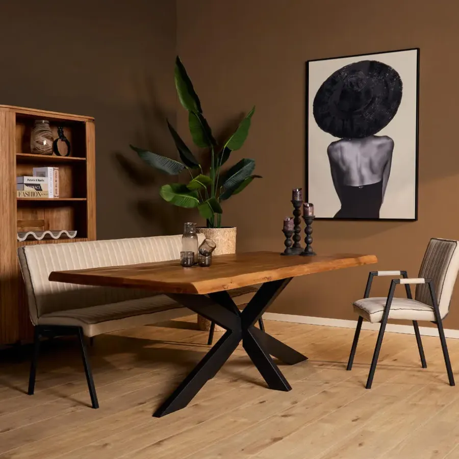 Rechthoekige Eettafels|Houten Eettafels-StarFurn - Rechthoekige boomstamtafel Boston - 160 cm - naturel