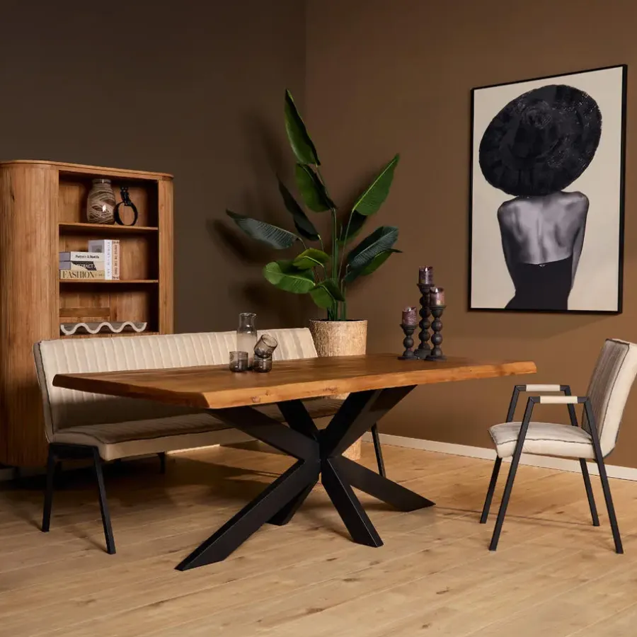 Rechthoekige Eettafels|Houten Eettafels-StarFurn - Rechthoekige boomstamtafel Boston - 160 cm - naturel