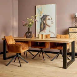 Rechthoekige Eettafels|Houten Eettafels-StarFurn - Rechthoekige eettafel Denver - 200 cm - naturel - U-poot