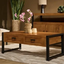 Salontafels-StarFurn - Salontafel Boaz met 2 lades - 120 cm - naturel