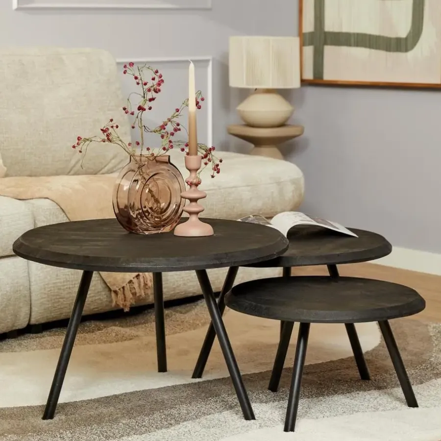 StarFurn - Salontafel Ohio Ø70 cm set van 3 - zwart